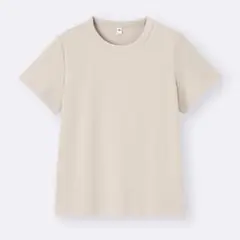 GU ジーユー コットンスムースクルーネックT 半袖Tシャツ ベージュ S