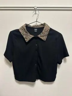 レオパード　クロップド丈トップス　黒