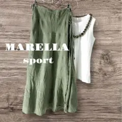 【MARELLA 】リネンマキシ丈スカート オリーブグリーン Lサイズカーキ