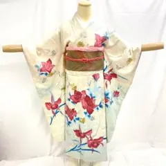 【振袖56】着物 振袖 正絹 袷 薔薇 花菱 刺繍 単品販売