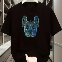 カラフルな犬『ブラック 4L』フレンチブルドッグ プリントTシャツ 速乾 涼しい