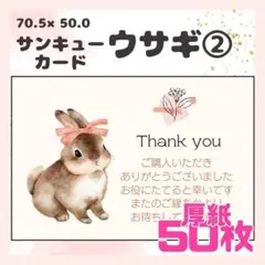 【ウサギ②】50枚 サンキューカード　メッセージカード　手書き風　厚紙