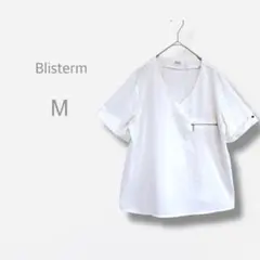 【Blisterm】　Vネック　とろみブラウス　ロールアップ　フェイクポケット