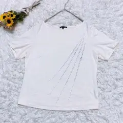 TRANS WORK　半袖Tシャツ　ストーンカットソー　ボートネック　白　Ｌ
