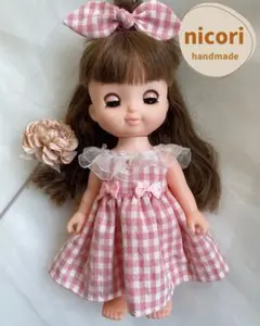 ソランちゃん　メルちゃん　服　ギンガムチェックワンピース　ピンク