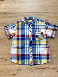 【美品】moujonjon チェック柄 半袖シャツ マルチカラー　サイズ 95