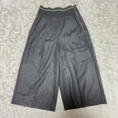 美品　ブルネロクチネリ ウールワイドパンツ 40 グレー　ジップ　ゴールド