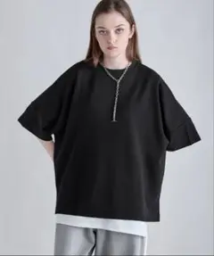 SOCCE カットジョーゼットリラクシング5分袖ドレープドルマンTシャツ