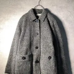 【ヴィンテージ】レトロ モノトーン ニットコート 毛混 古着 used W25