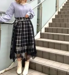 axes femme POETIQUE チェック×チュールスカート