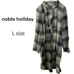 【美品】noble hollday ワンピース　みどり×チェック柄　Lsize