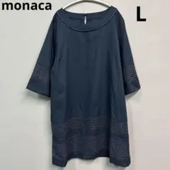 monaca チュニック　トップス　ブラウス　L ネイビー　シャツ　七部　レース