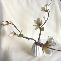 造花　フェイク　白木蓮3本　花瓶