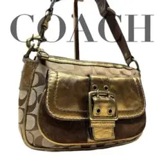 COACH ハンドバッグ 0748 キャンバス シグネチャー ゴールド