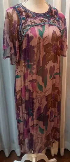 antik batik シルクワンピース　ハンドメイドスパンコール