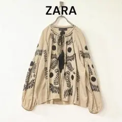 美品 ZARA ザラ 総刺繍 ブラウス タッセル ベージュ