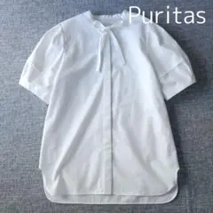プリータス　ボリュームスリーブ　ボウタイシャツ　フリーサイズ　日本製
