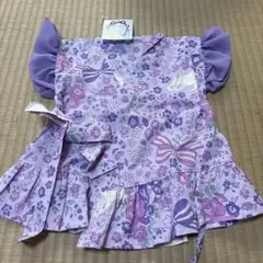 紫花柄甚平 100cm フリル袖付き