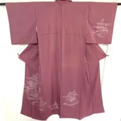 2m2021 着物 正絹 袷 訪問着 紫 白 柄物 和装