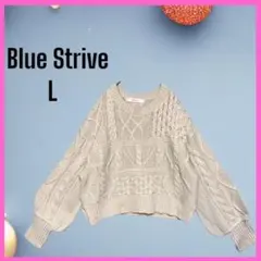 [Blue Strive] ケーブル編み　ボリューム袖　ニット　プルオーバー　L