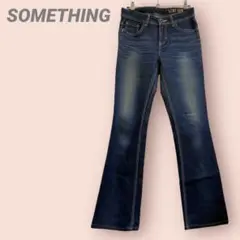 SOMETHINGデニムパンツ　ブーツカット　ダークブルー　レディース/28