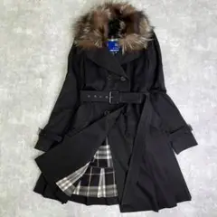 BURBERRY BLUE LABELトレンチコート黒 M ファー・ライナー付