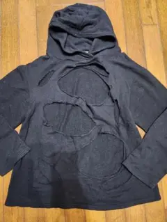 日本製　malko malka　黒ダメージ加工パーカー　M