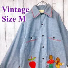70年代ヴィンテージシャンブレーシャツ サイズM 刺繍ロゴ オールドアメリカ古着