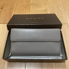 GUCCI グッチ レザー ライトグレー ラウンド長財布 レディース