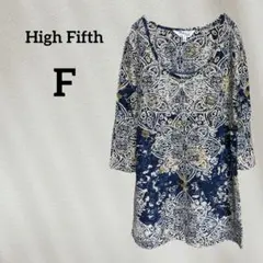 High Fifth【F】ボヘミアンプリント 五分袖 Tシャツ
