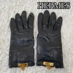 HERMES レザーグローブ 手袋 ソヤ ケリー ブラック 6 1/2