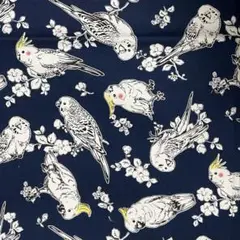インコとオウムと花のネイビー生地