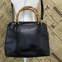 グッチ バンブー ハンド ショルダー トートバッグ レザー 黒 EO35
