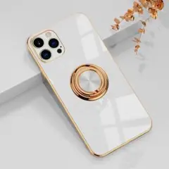 訳アリ格安 iPhone16 ケース リング付 金メッキ 白 おしゃれ かわいい