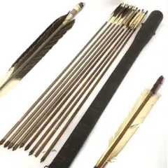 弓道 竹矢 9本セット(竹矢5×ジュラルミン4本) 矢筒 羽根 矢羽 弓道具