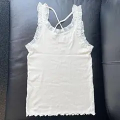 美品 ナイスクラップ フリルバッククロスタンクトップ 白 キャミソール Fサイズ