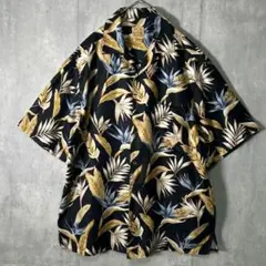 上質 シルク 美品 総柄 アロハシャツ 黒 オープンカラー