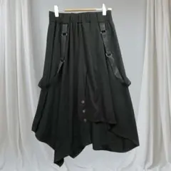 アシンメトリー 黒 変形スカート ドレープ ストラップ付き モード系 ゴシック