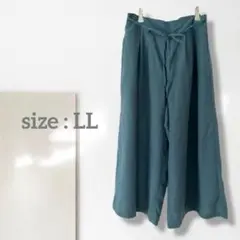 n1【一点物】ワイドパンツ/大きい ウエストゴム 体型カバー 脚長効果 リボン