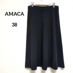 8−2【アマカ】AMACA　ネイビー　フレアスカート　上品　オフィス　フォーマル
