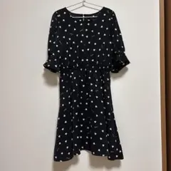 【最終値下げ】ジェニィ　七分袖　ワンピース 黒　ハート柄　150