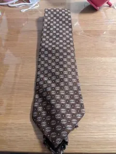 GUCCI ネクタイ シルク100% ブラウン パターン付き