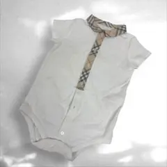 バーバリー　ノバチェック　ボディスーツベビーオール　赤ちゃん服　綿100白（C4