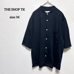 美品 ザショップティーケー バンドカラーシャツ M 七分袖 無地 ブラック