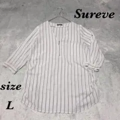 Sureve シュリーブ (L) 七分袖ブラウス Vネック ストライプ シンプル