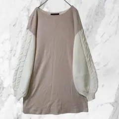 alicia PAGEBOY レディースチュニック 袖ニット 白×ベージュ F