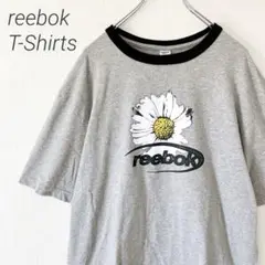 【Reebok】リンガーTシャツ ゆったりサイズ グレー リーボック 花 L