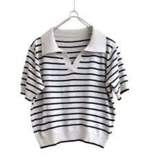 Honeyspot ポロネック ストライプTシャツ アプリコットボーダーフリー