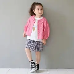 【美品】petit main チェック　スカート ボックスプリーツスカパン　90