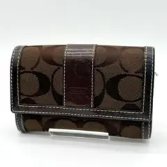 【良品】COACH シグネチャー 二つ折り コインケース 小銭入れ ブラウン